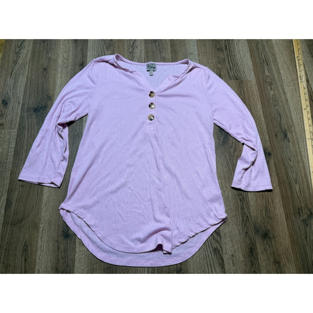Como Vintage Shirt Women's Size Medium Pink Long Sleeve V-neck Quarter Buttons
